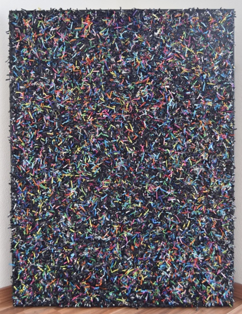 this artwork is part of the series paperwork by Astrid Stoeppel, a german abstract and contemporary artist. colorful paper snippets are fixed on large canvas, a unique and amazing sculpture to color up the wall with modern art