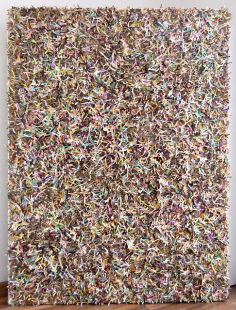 this artwork is part of the series paperwork by Astrid Stoeppel, a german abstract and contemporary artist. colorful paper snippets are fixed on large canvas, a unique and amazing sculpture to color up the wall with modern art