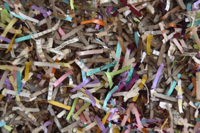 this artwork is part of the series paperwork by Astrid Stoeppel, a german abstract and contemporary artist. colorful paper snippets are fixed on large canvas, a unique and amazing sculpture to color up the wall with modern art