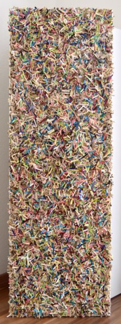 this artwork is part of the series paperwork by Astrid Stoeppel, a german abstract and contemporary artist. colorful paper snippets are fixed on large canvas, a unique and amazing sculpture to color up the wall with modern art