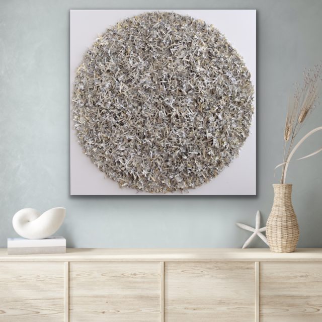 this artwork is part of the series paperwork by Astrid Stoeppel, a german abstract and contemporary artist. colorful paper snippets are fixed on large canvas, a unique and amazing sculpture to color up the wall with modern art