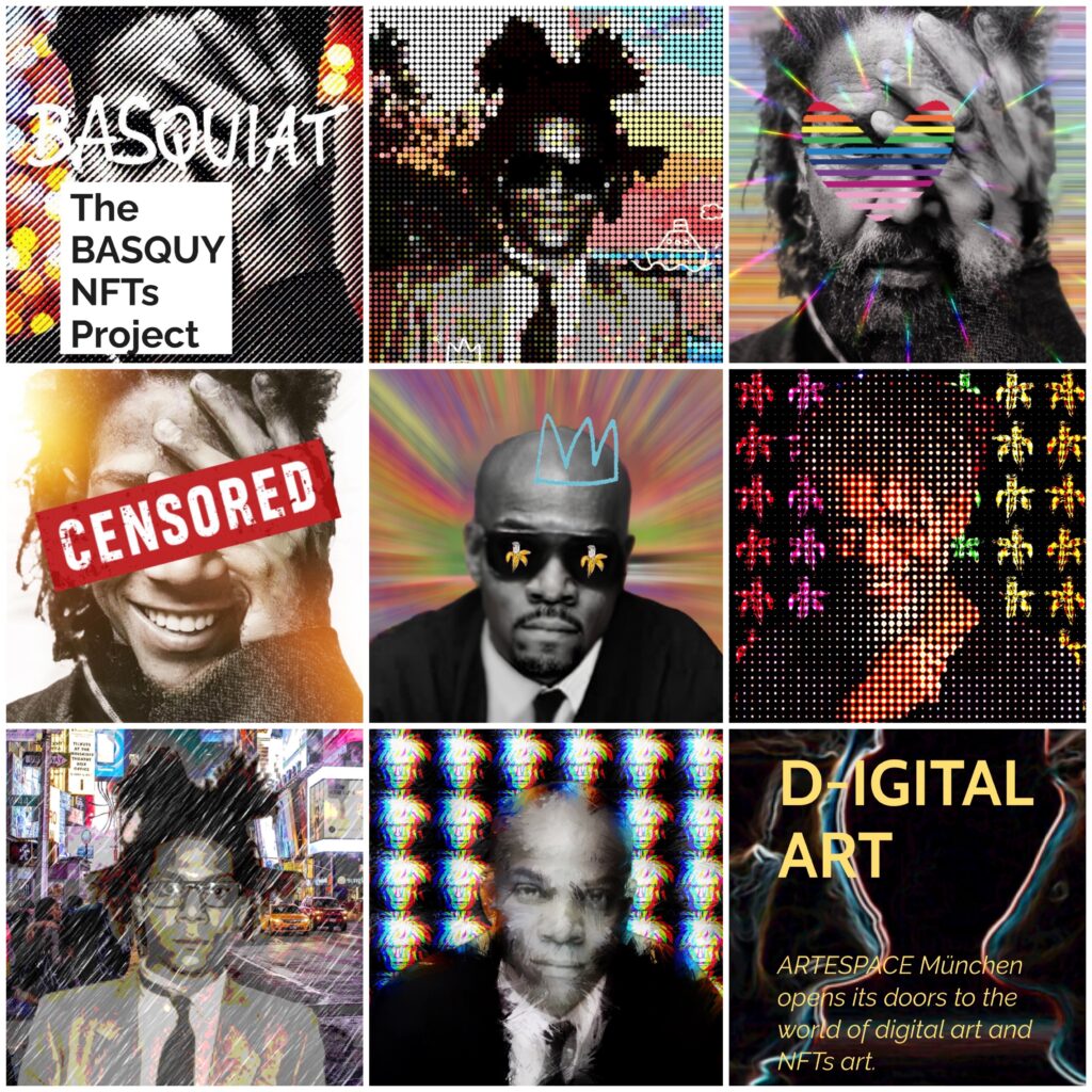 The Basquy NFT project with Artespace Munich. New avatars by Astrid Stoeppel available on OpenSea. Basquiat avatar exhibition online in July 2022