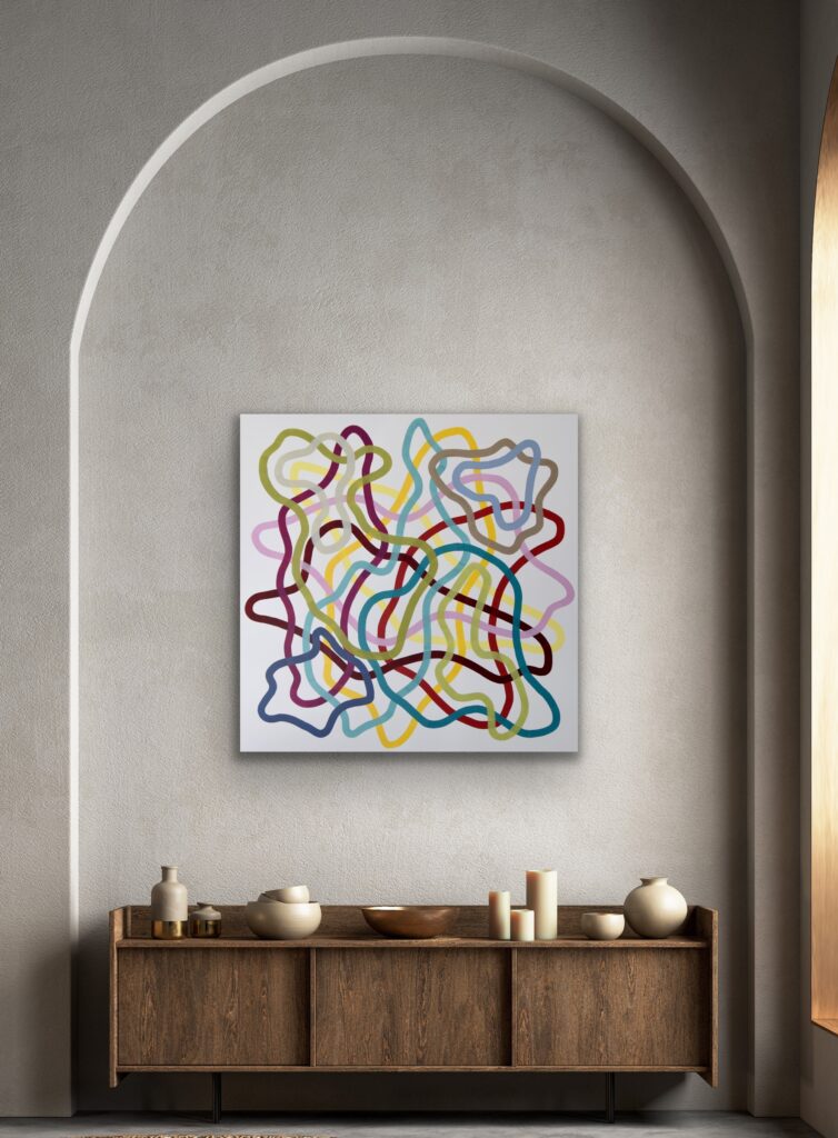 Dive into a vibrant world of abstract art with a masterpiece that embodies timeless luxury. This colorful acrylic painting infuses modern minimalism with bursts of bold hues, creating a piece that speaks to the soul. Each brushstroke reflects the artist's passion and invites you to invest in a captivating journey of expression and creativity by Astrid Stoeppel