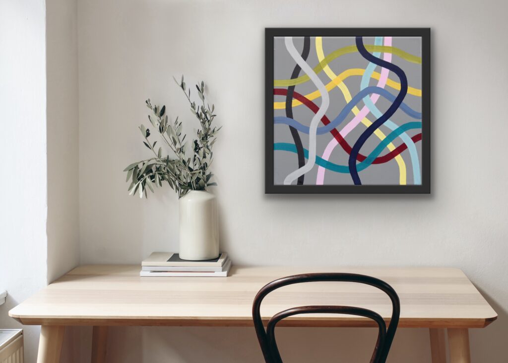 Dive into a vibrant world of abstract art with a masterpiece that embodies timeless luxury. This colorful acrylic painting infuses modern minimalism with bursts of bold hues, creating a piece that speaks to the soul. Each brushstroke reflects the artist's passion and invites you to invest in a captivating journey of expression and creativity by Astrid Stoeppel