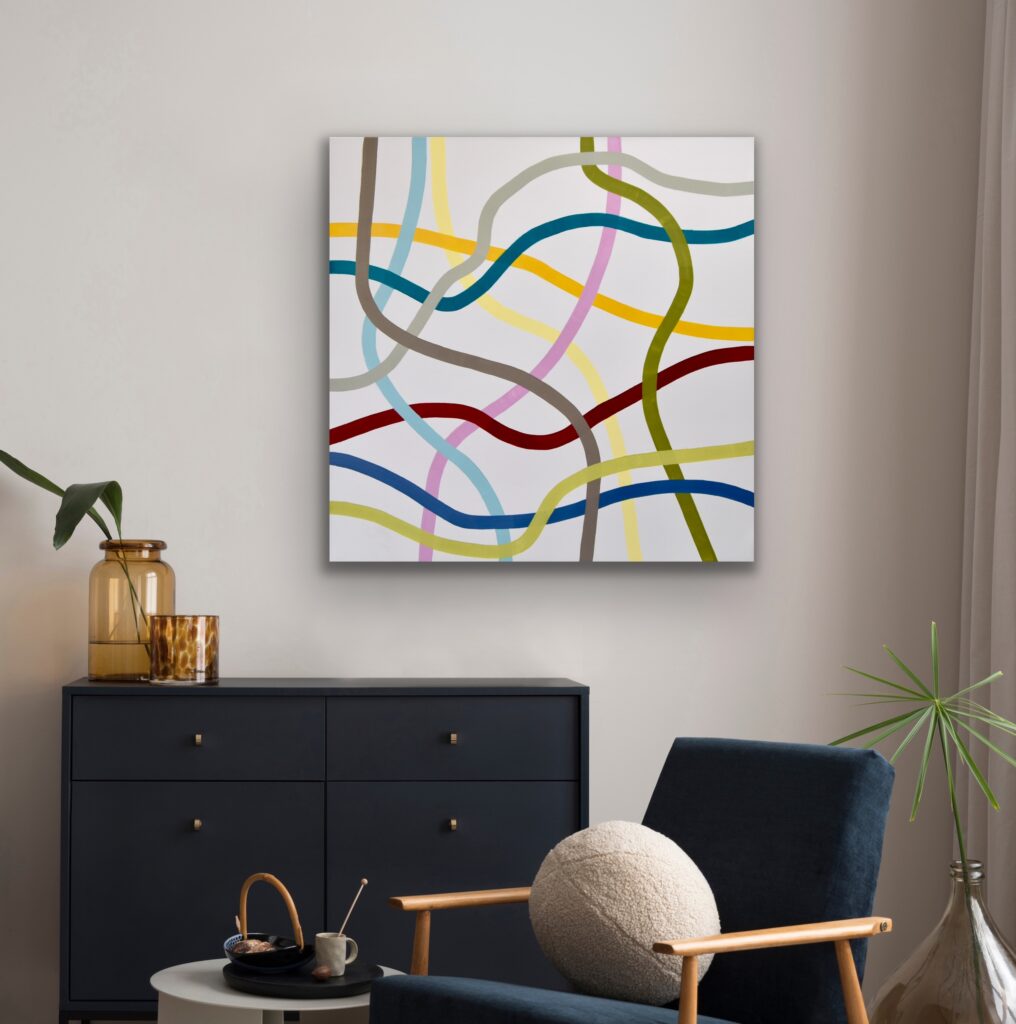 Dive into a vibrant world of abstract art with a masterpiece that embodies timeless luxury. This colorful acrylic painting infuses modern minimalism with bursts of bold hues, creating a piece that speaks to the soul. Each brushstroke reflects the artist's passion and invites you to invest in a captivating journey of expression and creativity by Astrid Stoeppel