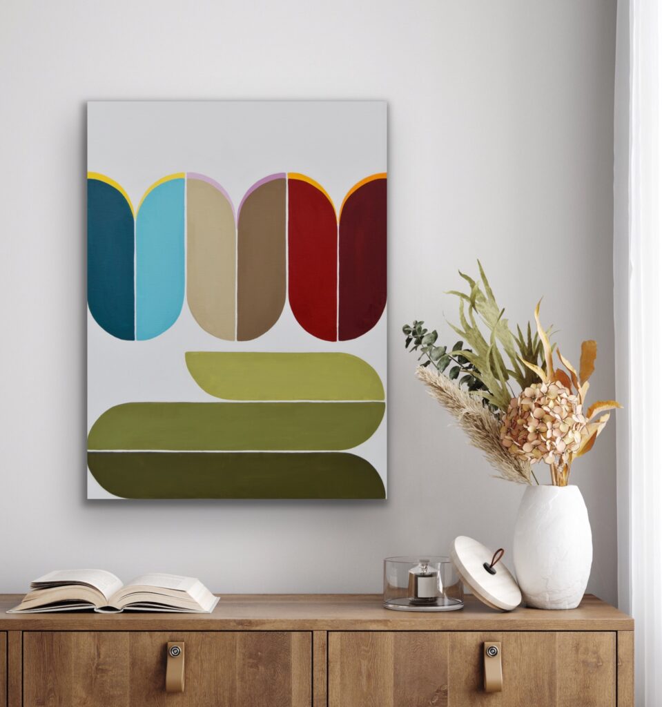 Dive into a vibrant world of abstract art with a masterpiece that embodies timeless luxury. This colorful acrylic painting infuses modern minimalism with bursts of bold hues, creating a piece that speaks to the soul. Each brushstroke reflects the artist's passion and invites you to invest in a captivating journey of expression and creativity by Astrid Stoeppel