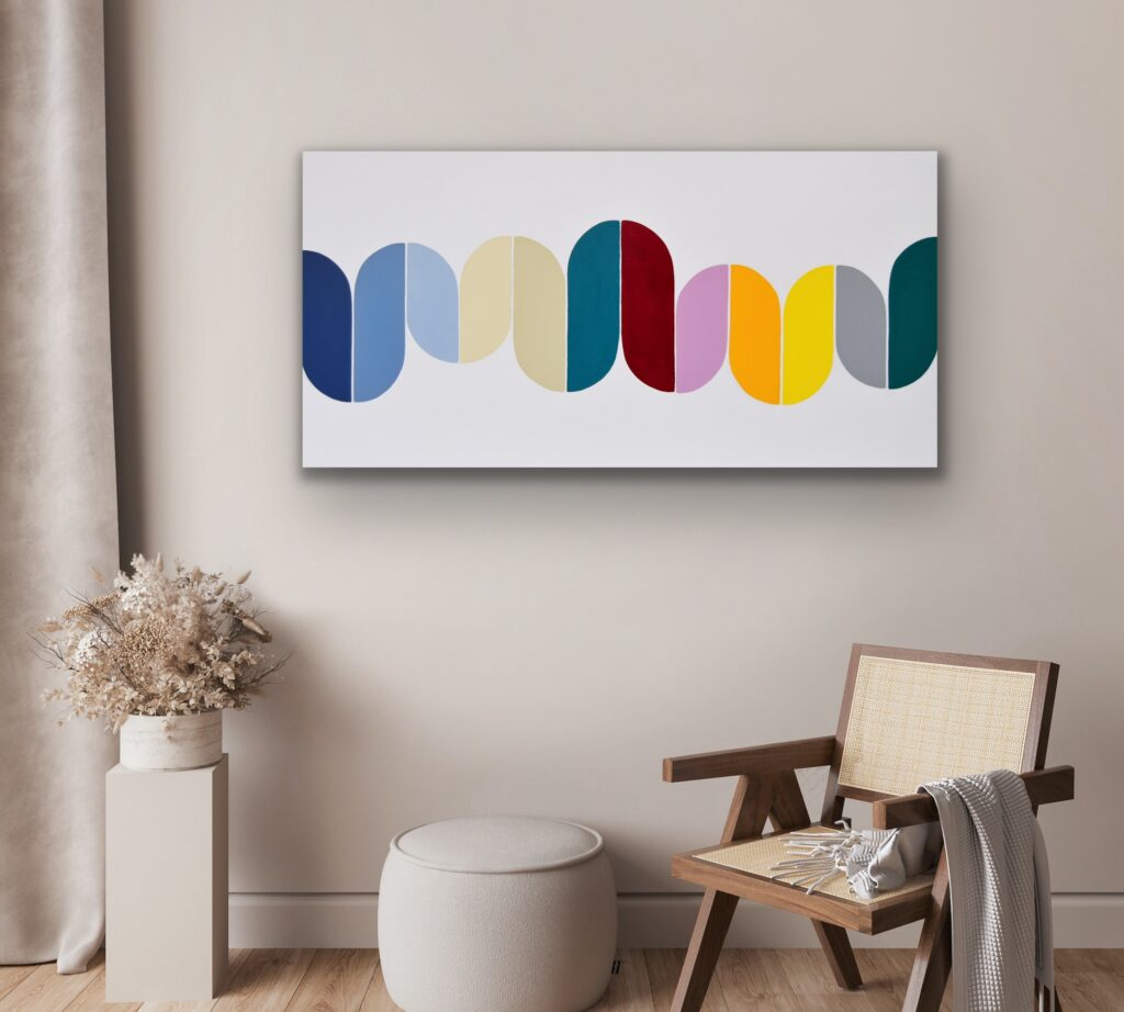 Dive into a vibrant world of abstract art with a masterpiece that embodies timeless luxury. This colorful acrylic painting infuses modern minimalism with bursts of bold hues, creating a piece that speaks to the soul. Each brushstroke reflects the artist's passion and invites you to invest in a captivating journey of expression and creativity by Astrid Stoeppel