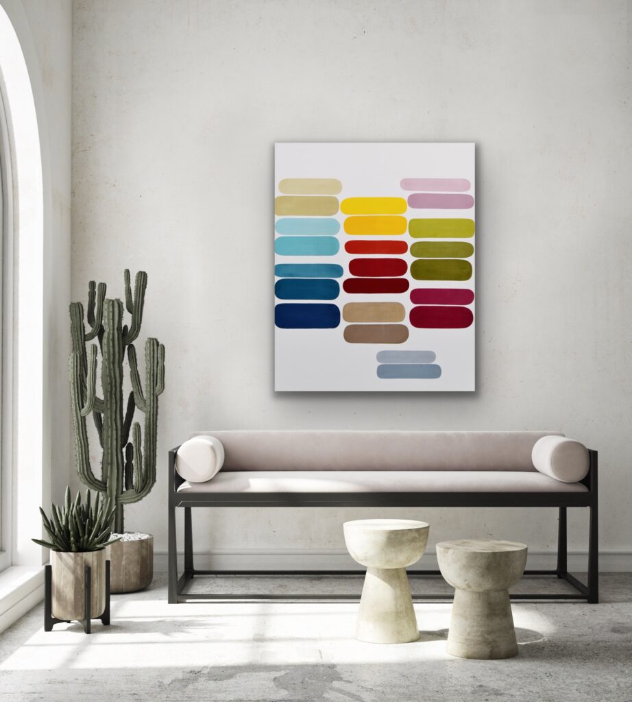 Dive into a vibrant world of abstract art with a masterpiece that embodies timeless luxury. This colorful acrylic painting infuses modern minimalism with bursts of bold hues, creating a piece that speaks to the soul. Each brushstroke reflects the artist's passion and invites you to invest in a captivating journey of expression and creativity by Astrid Stoeppel