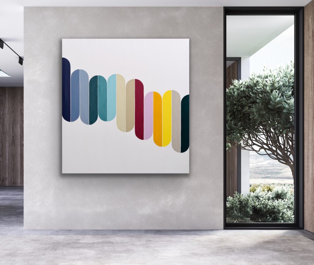 Dive into a vibrant world of abstract art with a masterpiece that embodies timeless luxury. This colorful acrylic painting infuses modern minimalism with bursts of bold hues, creating a piece that speaks to the soul. Each brushstroke reflects the artist's passion and invites you to invest in a captivating journey of expression and creativity by Astrid Stoeppel
