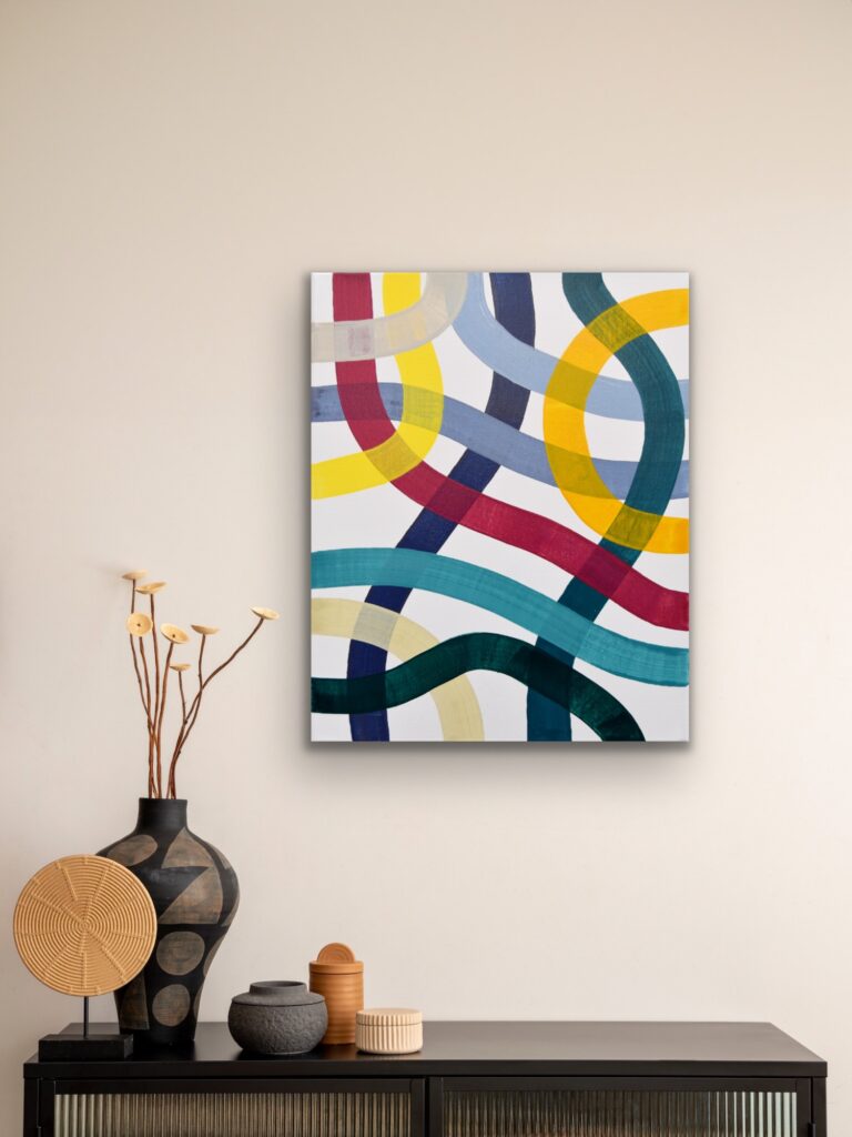 Dive into a vibrant world of abstract art with a masterpiece that embodies timeless luxury. This colorful acrylic painting infuses modern minimalism with bursts of bold hues, creating a piece that speaks to the soul. Each brushstroke reflects the artist's passion and invites you to invest in a captivating journey of expression and creativity by Astrid Stoeppel